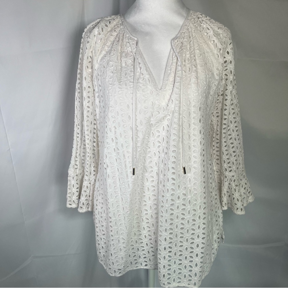 Lilly Pulitzer Amelia Island Bell Sleeve Eyelet Tunic White Floral Eyelet Small